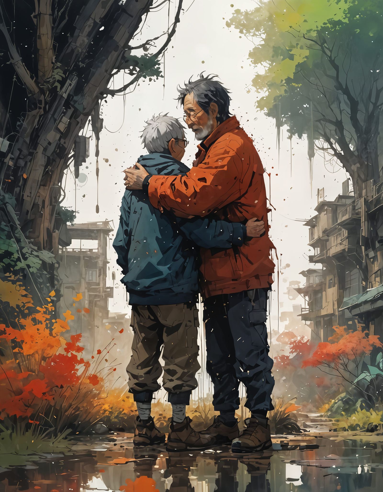 Touching Father-Son Portrait in Biblepunk Style