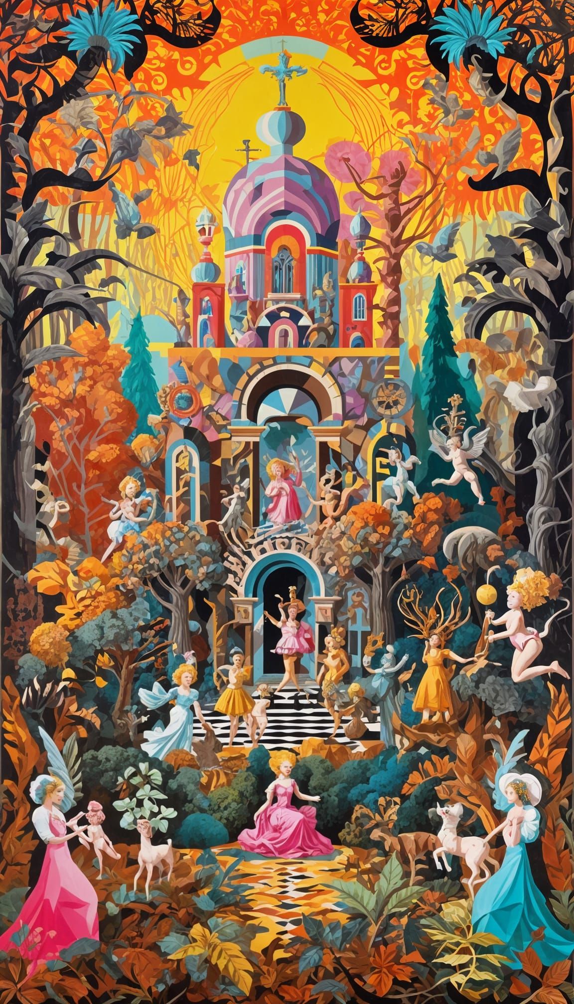 Whimsical Rococo Forest with Demonic Putti