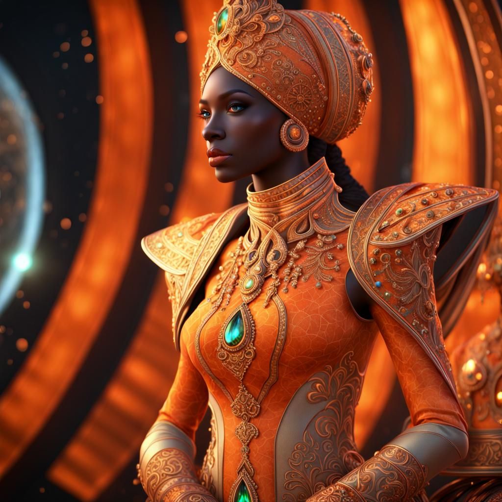 Opulent Royal Space Guardians in Orange Gemstone Dusters