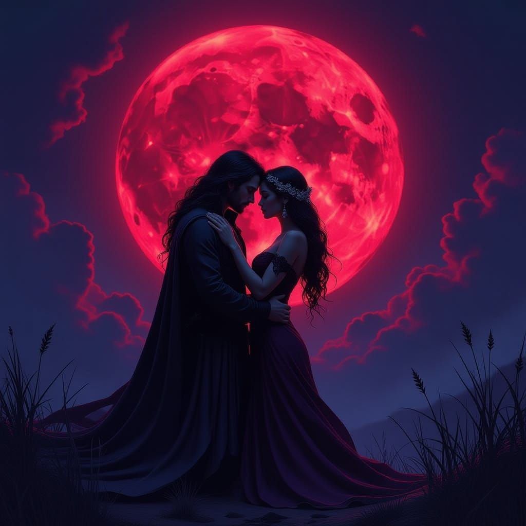 Human and Fae Ritual Under Blood Moon