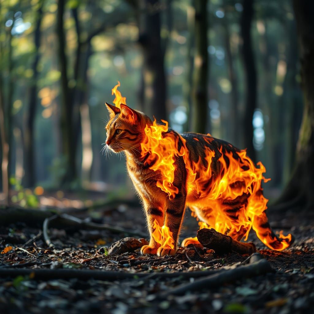 Fiery Cat Roams Emerald Forest