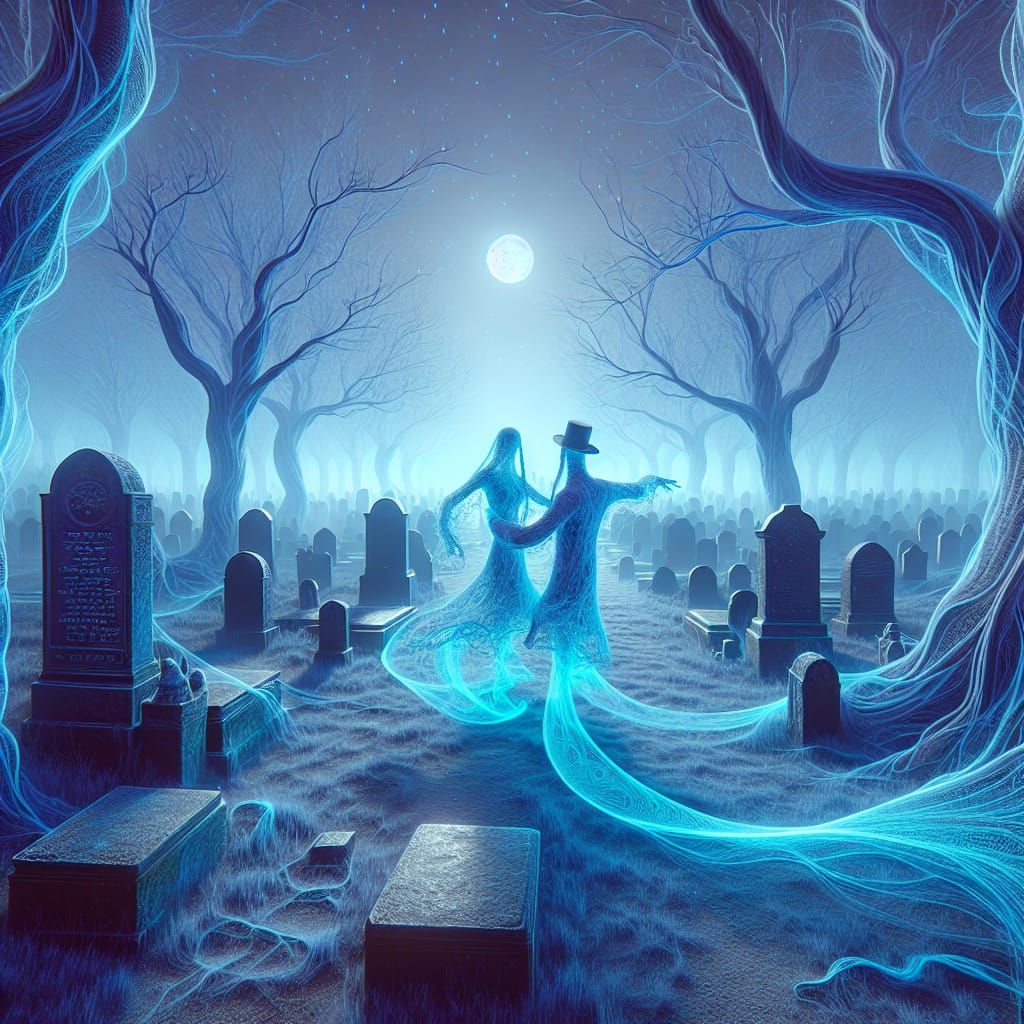 Spectral Dance in a Moonlight Cemetery