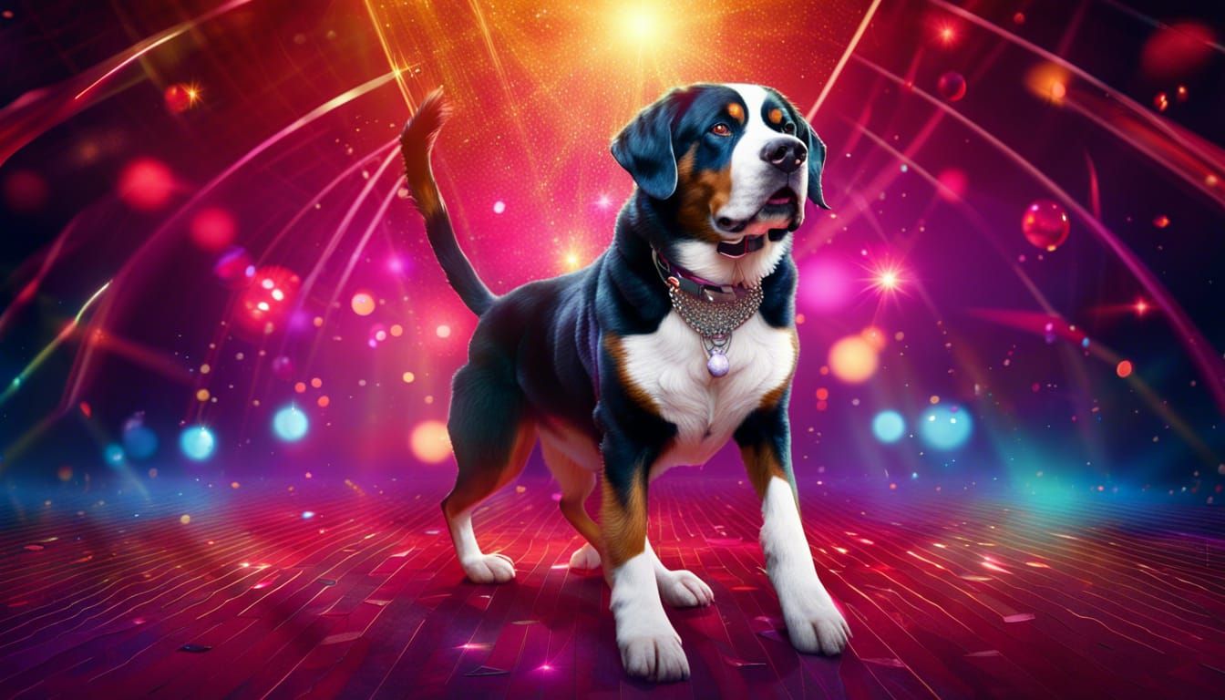 Swiss Mountain Dog Disco Dancer, Matte Painting Style