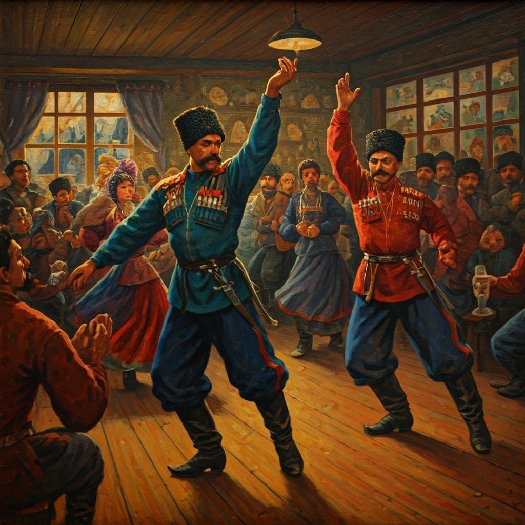 Cossacks Dance in Vibrant Bar Room