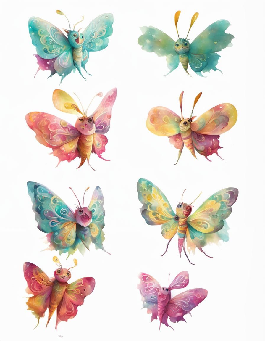 Anthropomorphic Moths in Watercolor Street Art Style