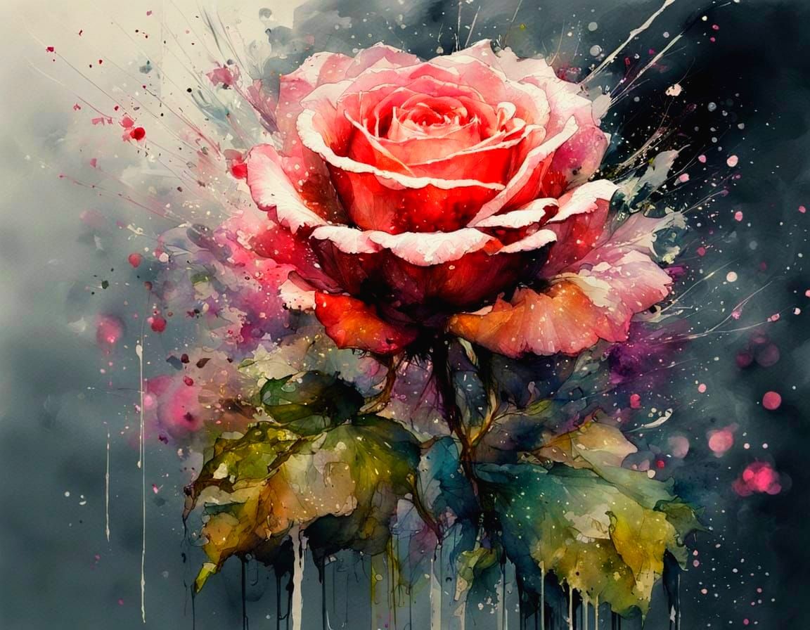 Vibrant Rose Blooms in Stunning Watercolor Splatter