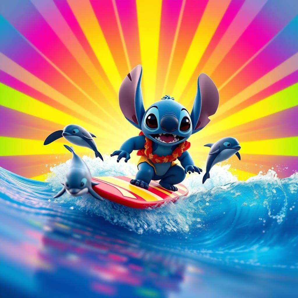 Lilo & stitch on a Hawaiian adventure surfing with dolphins ...