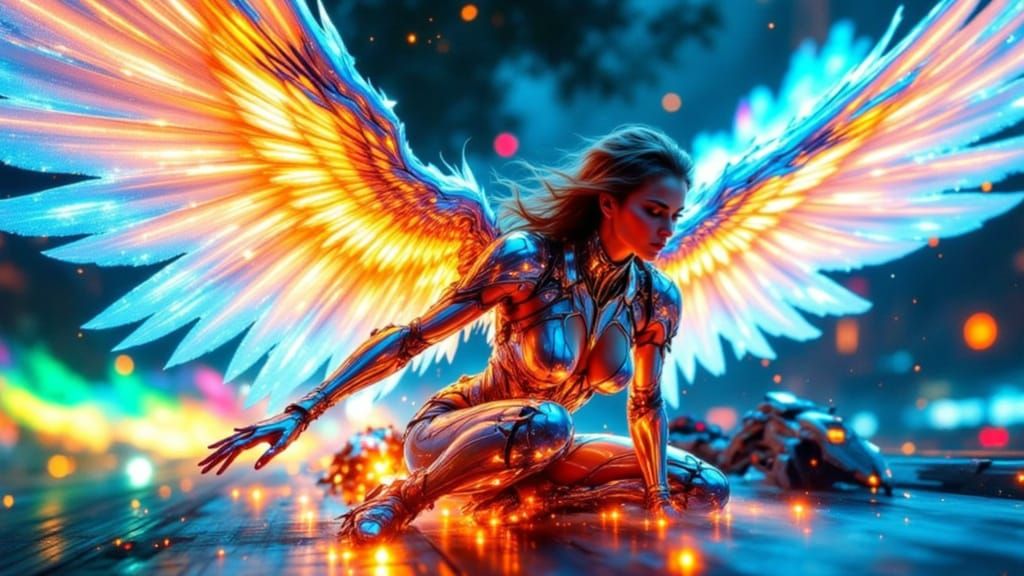 Cyber Angel Star Angel in Futuristic Sci-Fi Landscape