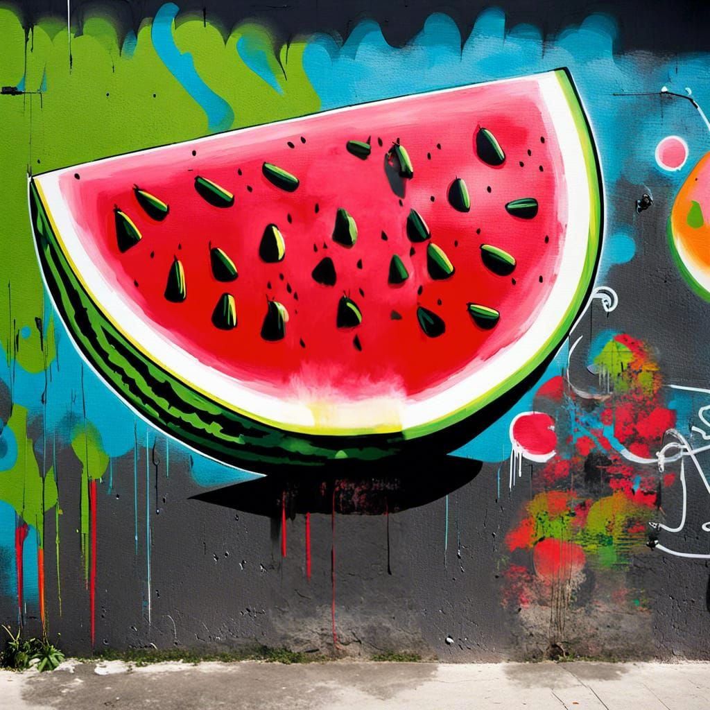 Watermelon Graffiti Art in Neo-Expressionist Style