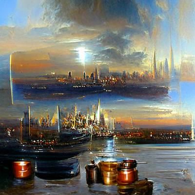 New York City Skyline as Oil Painting