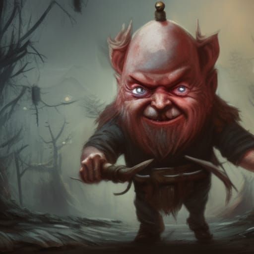 Demented Gnome in Dark Fantasy Style