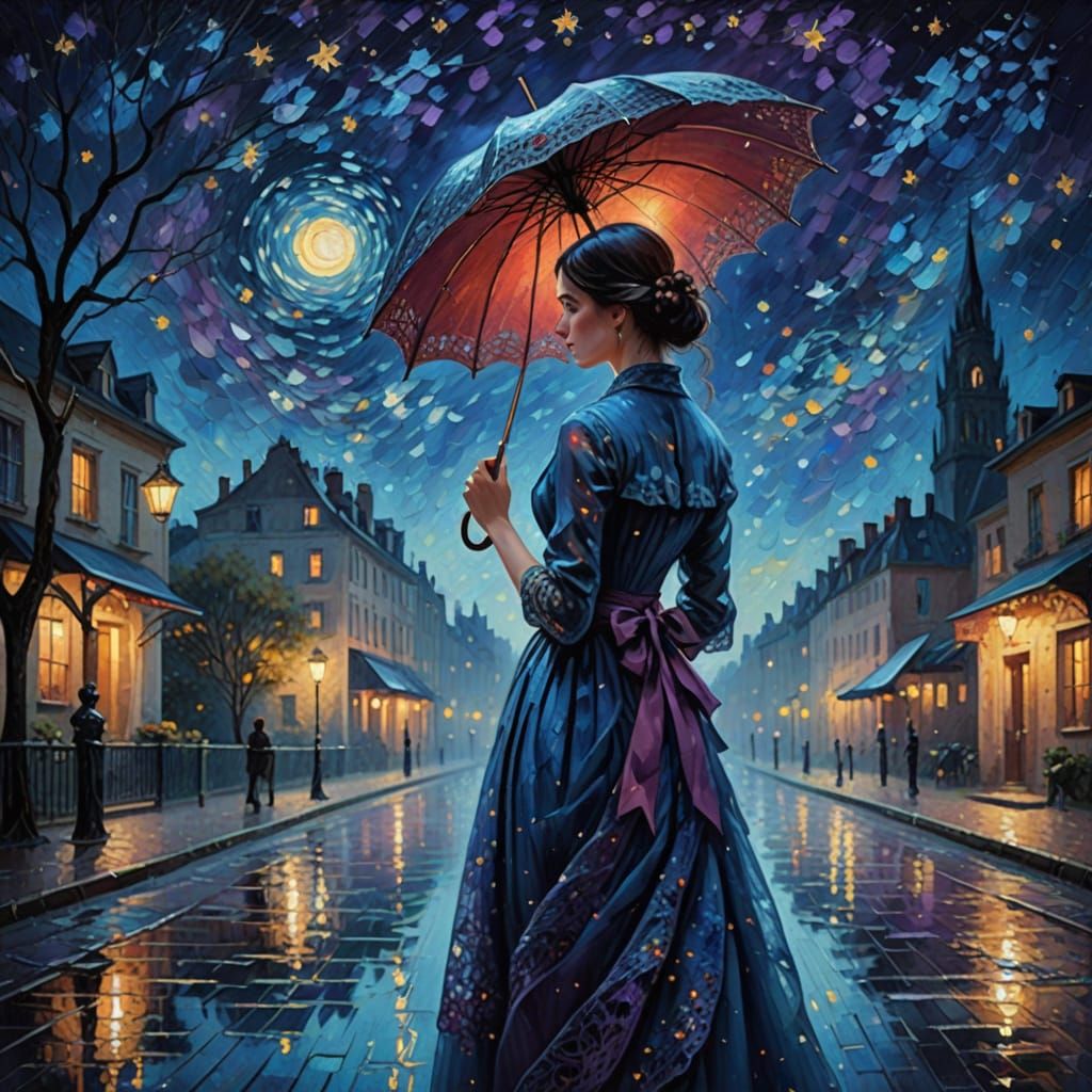 Romantic Starry Night Impressionist Masterpiece