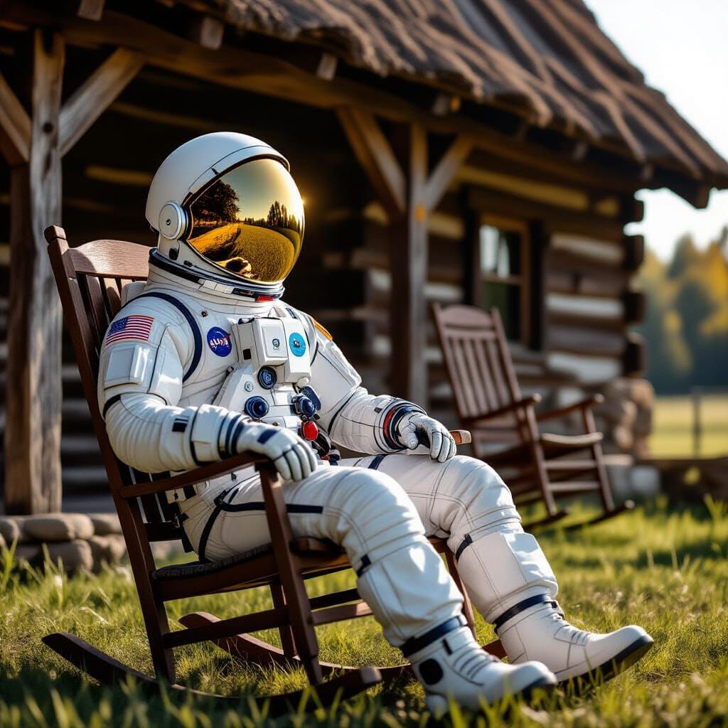Astronaut and Farmhouse in Ultra-Realistic Detail