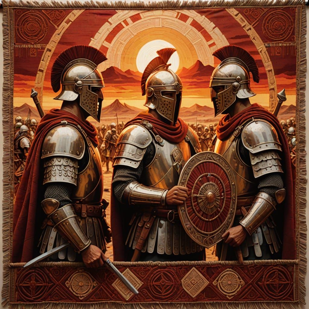 Roman Legionaries Camp Routine in Handwoven Tapestry Style