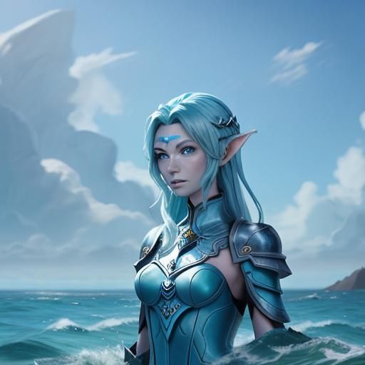 Sea Elf Paladin with Wind Goddess: Fantasy Art