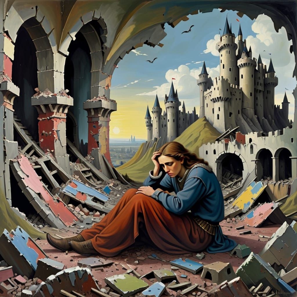 Bleak Dystopian Cityscape Painting