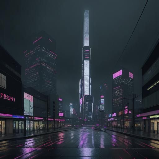 Cyberpunk Train Speeds Through Rainy Tokyo Cityscape