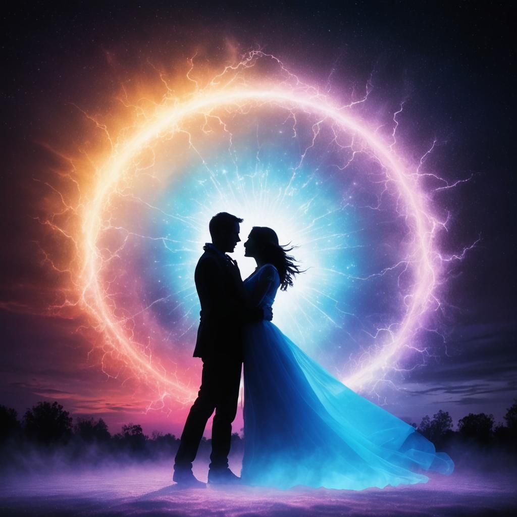 Romantic Couple Silhouette with Magical Sunset