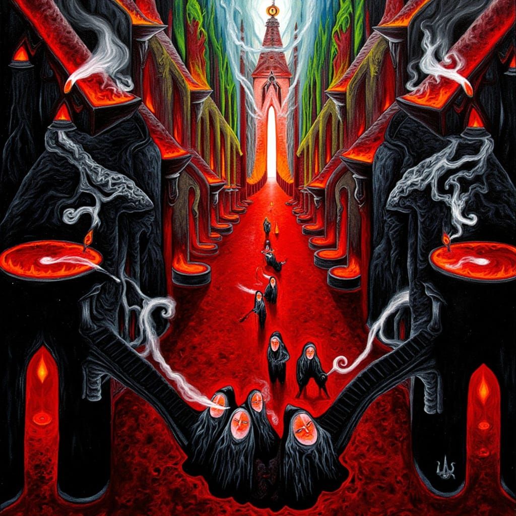 Dark Procession to Hades in Eerie Surrealism Style