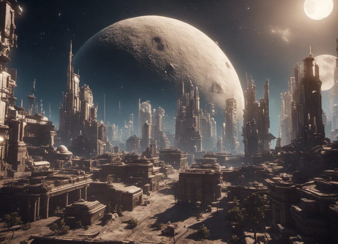 Futuristic Lunar City in 3D Game Style