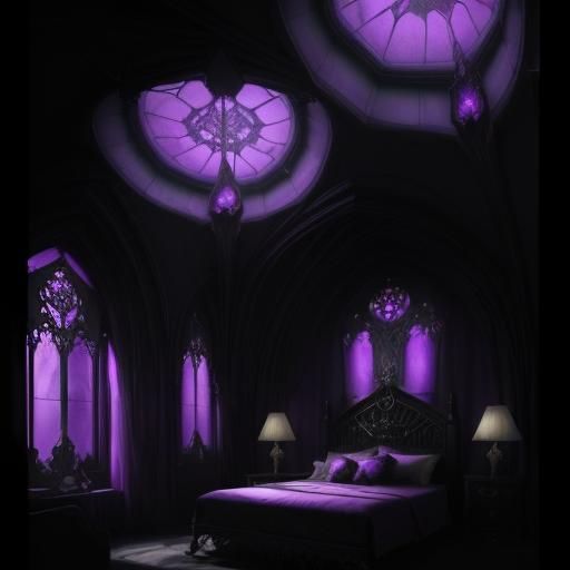 Beautiful gothic bedroom with gothic skylight Windows and pu...