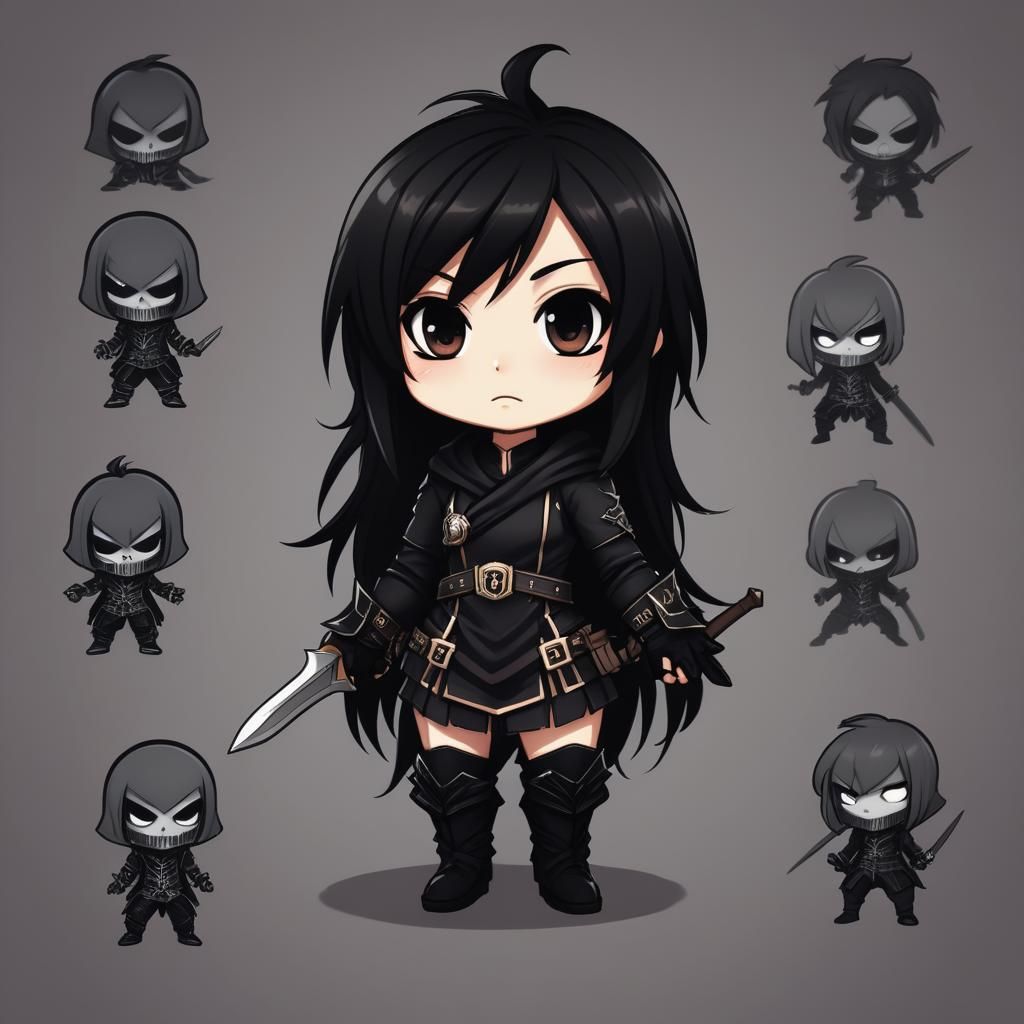 Chibi-Style Character in Grimdark Setting