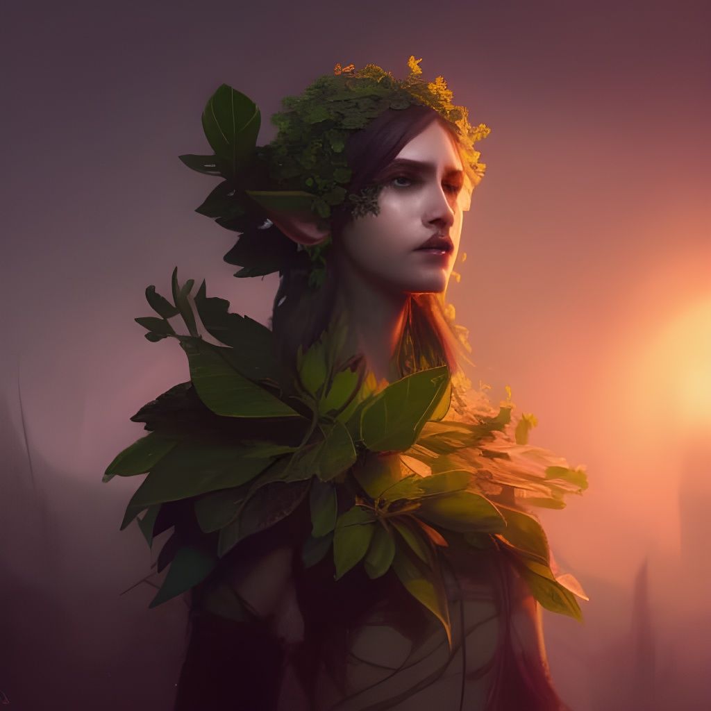 Plant Woman with Elf Ears in Dark Fantasy Style