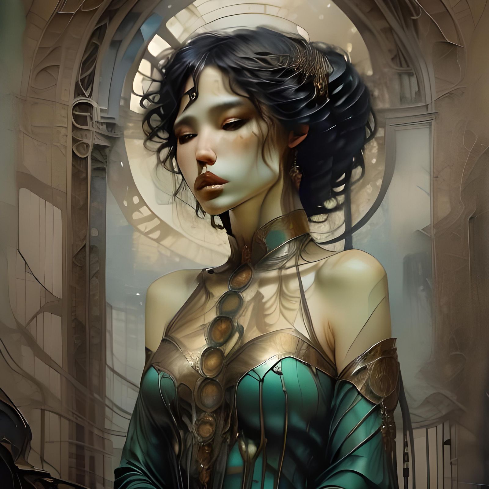 Elegant Android Woman in Opulent Royal Hall