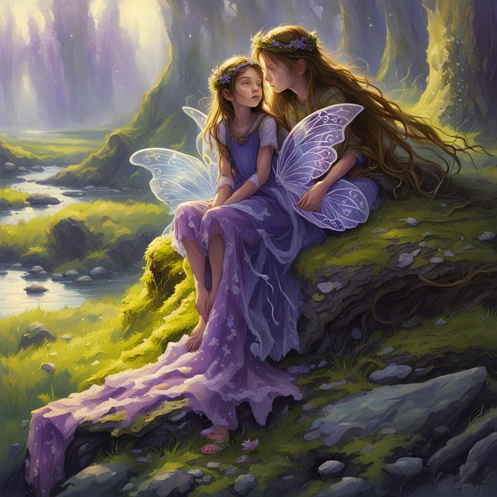 Fantasy Art: Fairy and Boy by River