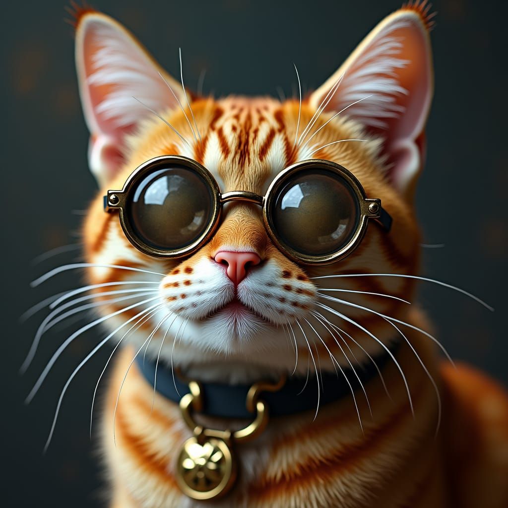 photo of steampunk-cat, Half-closed eyes and big pupils mean...