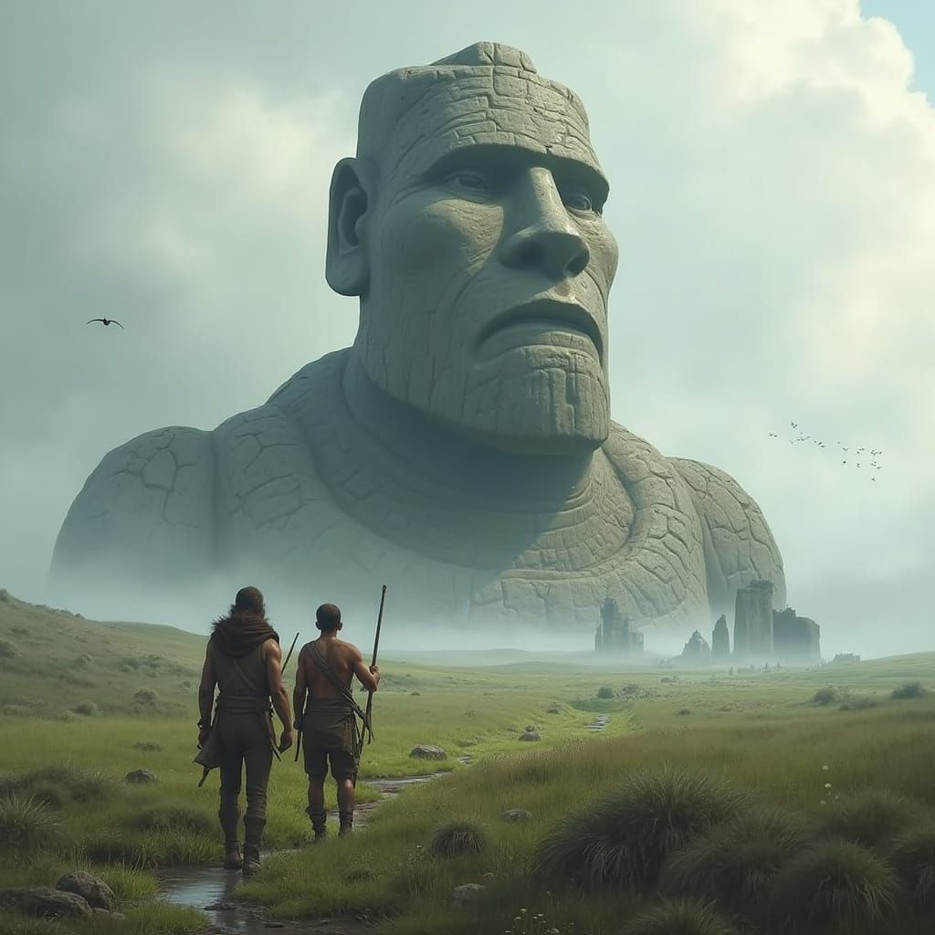 Colossal Stone Giant Builds Mountain in Hobbit Landscape