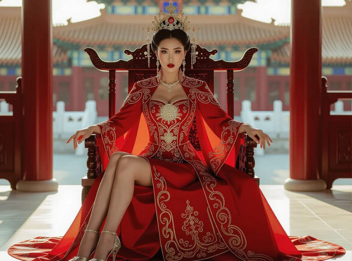 Regal Chinese Empress on Throne in Palace