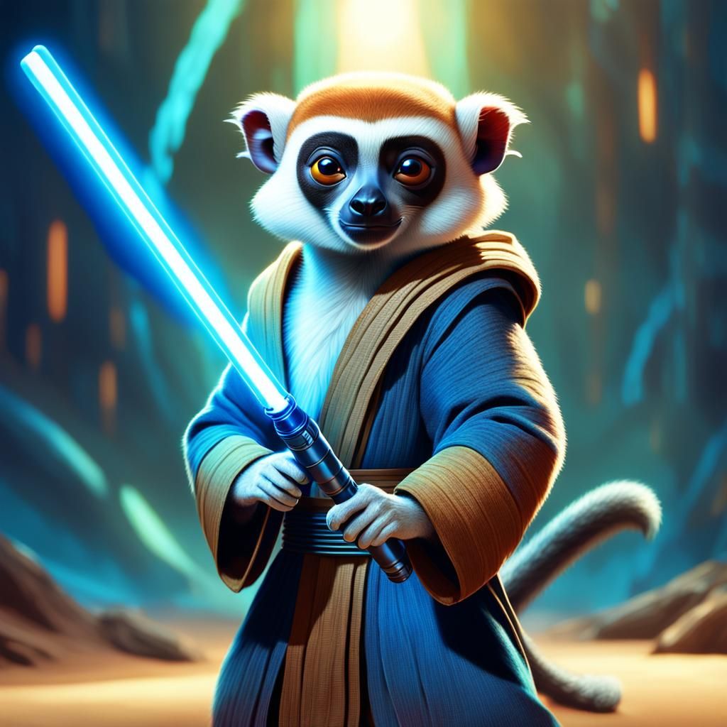 Lemur Jedi Knight in Pixar Concept Art Style