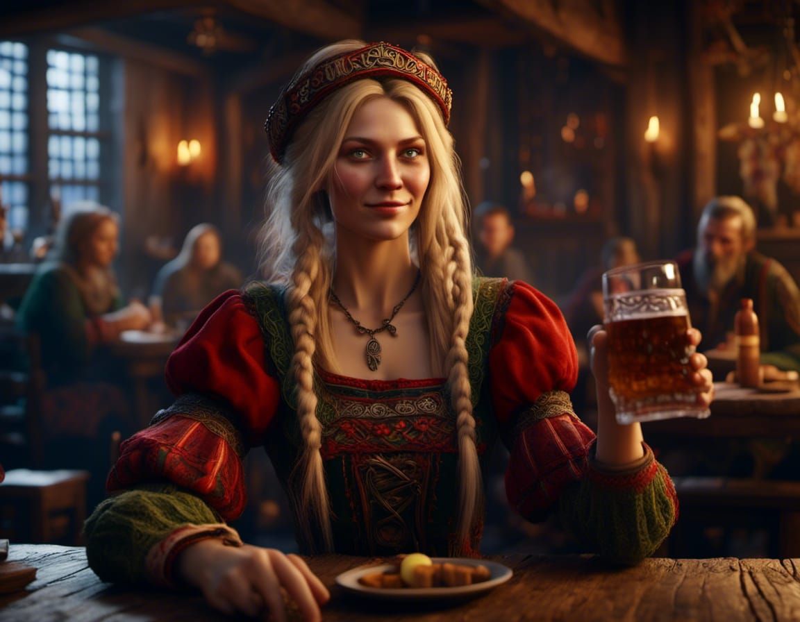 Vesna in Tavern: Slavic Costume, Fantasy Art