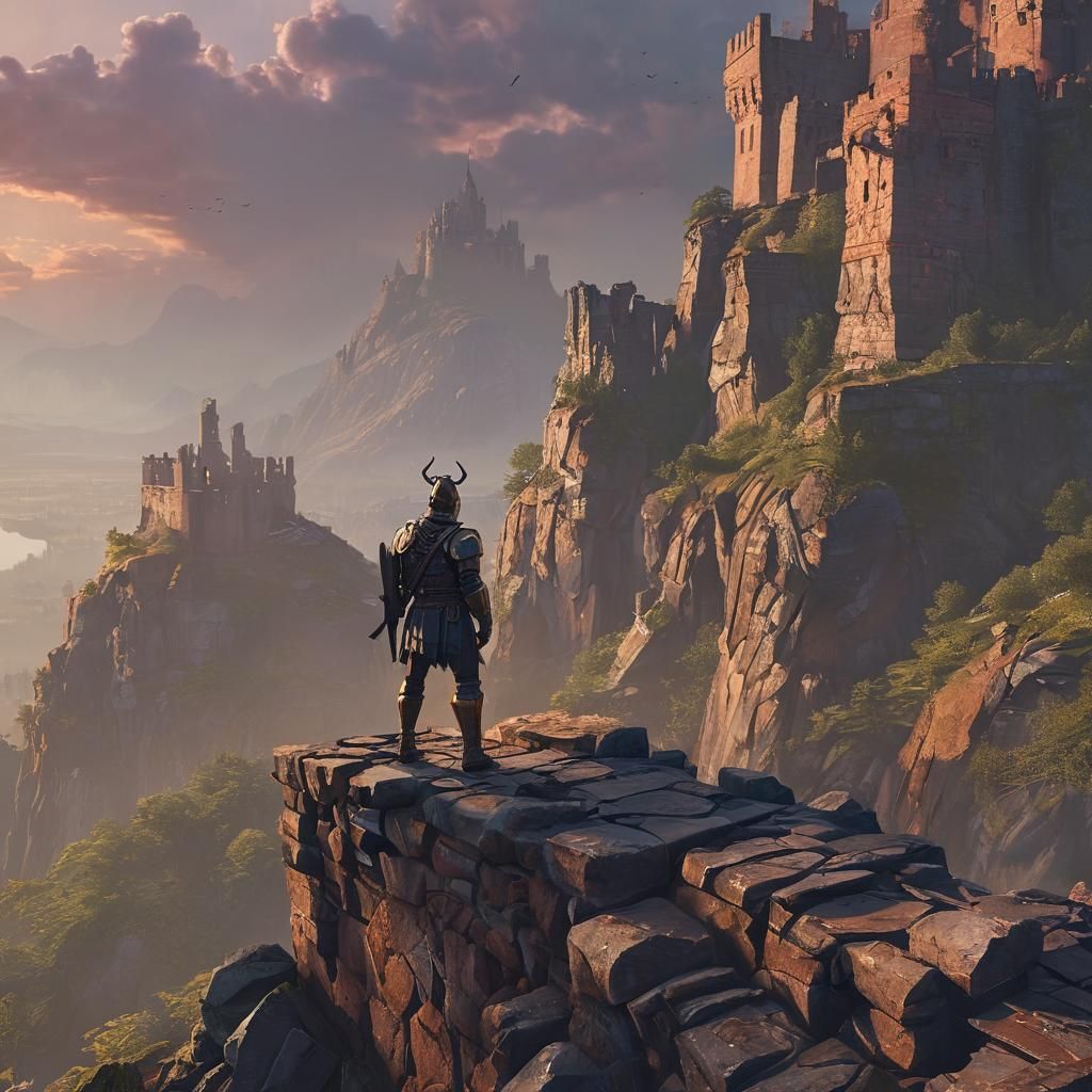 Heroic Warrior Overlooking Landscape in Digital Painting