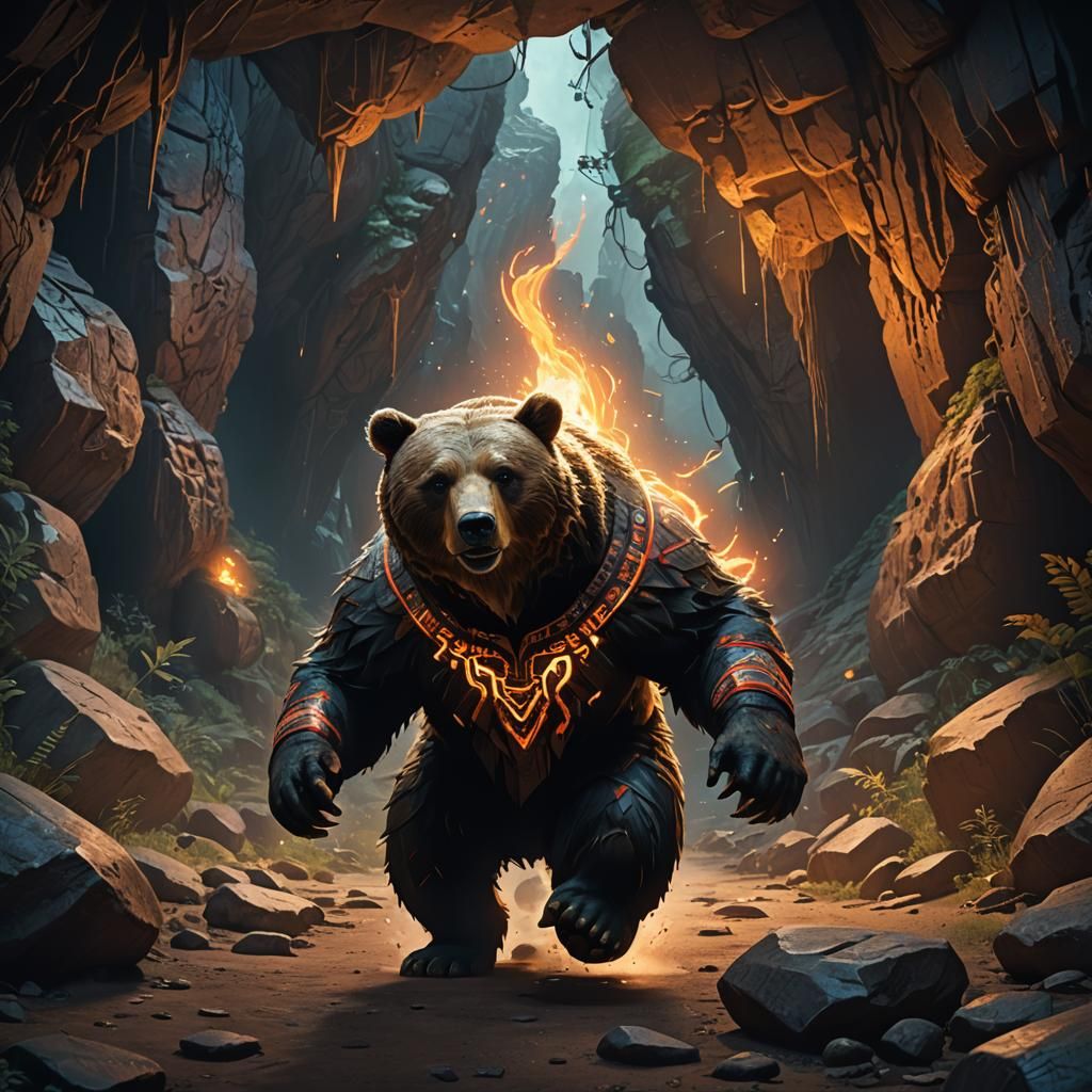 Polar Bear with Glowing Tribal Marks: Fantasy Art