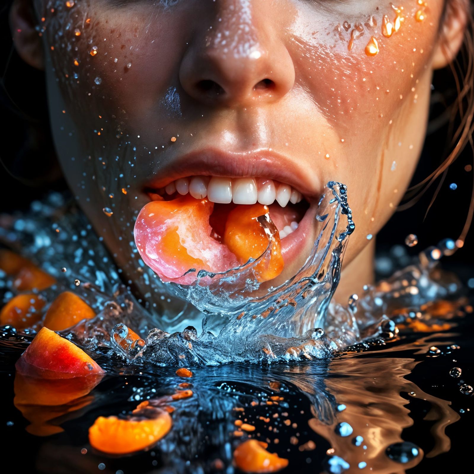 Hyperrealistic Peach Portrait with Water Effects in Bright P...