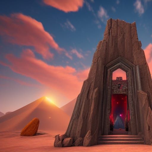 Fantastical Desert Portal with Monolith in 8k