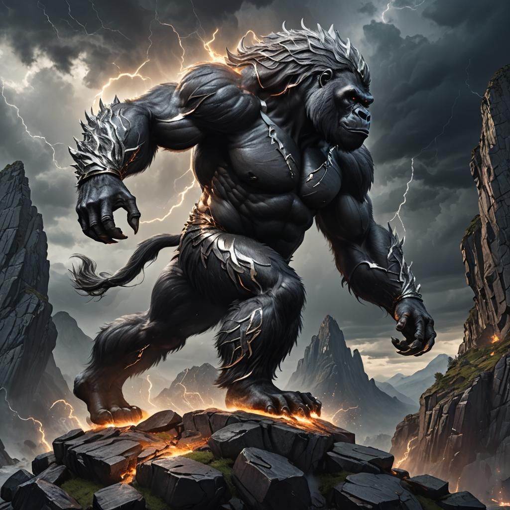 Majestic Gorilla-Unicorn Hybrid in Dark Fantasy Art