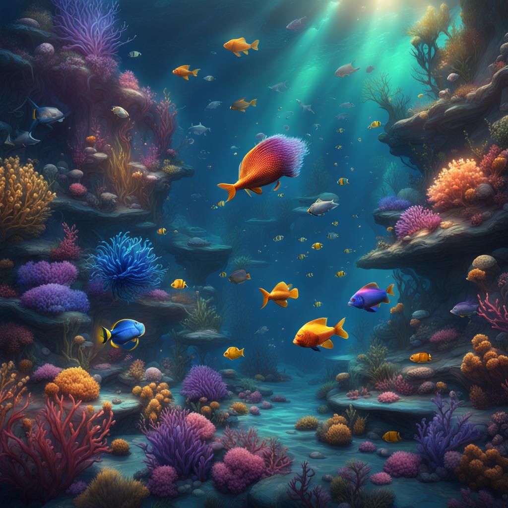 Colorful Sea Creatures in Dreamy Matte Painting