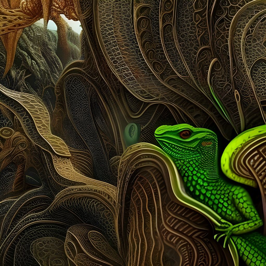 Lizard on Biopunk Landscape in Horror Oil Painting Style