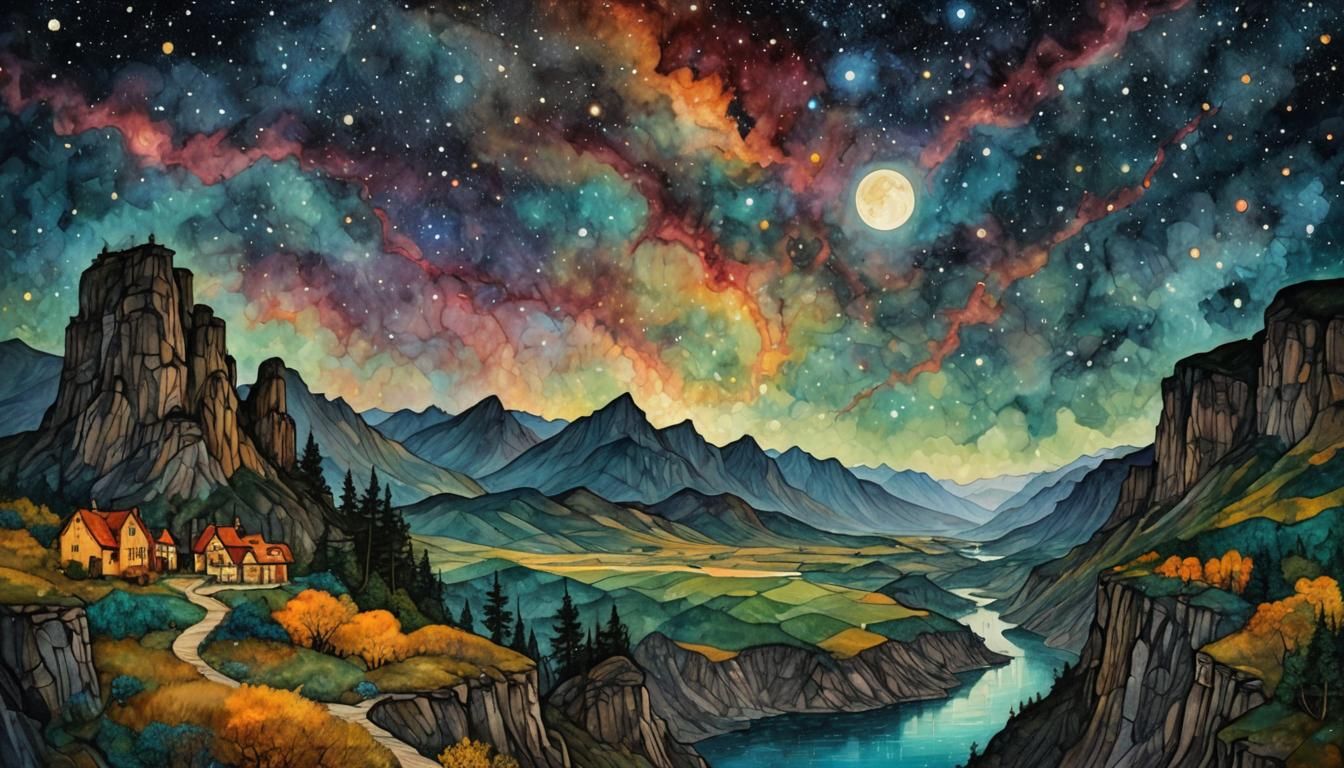 Epic Mountain Forest Landscape in Abstract Expressionist Sty...