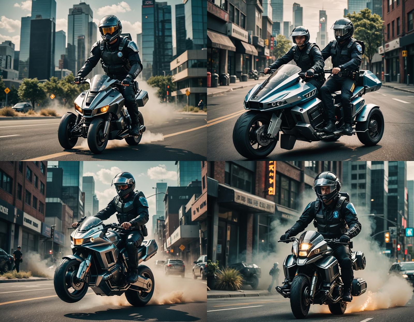 Futuristic Cop on Hoverbike in Hyperrealistic Portrait