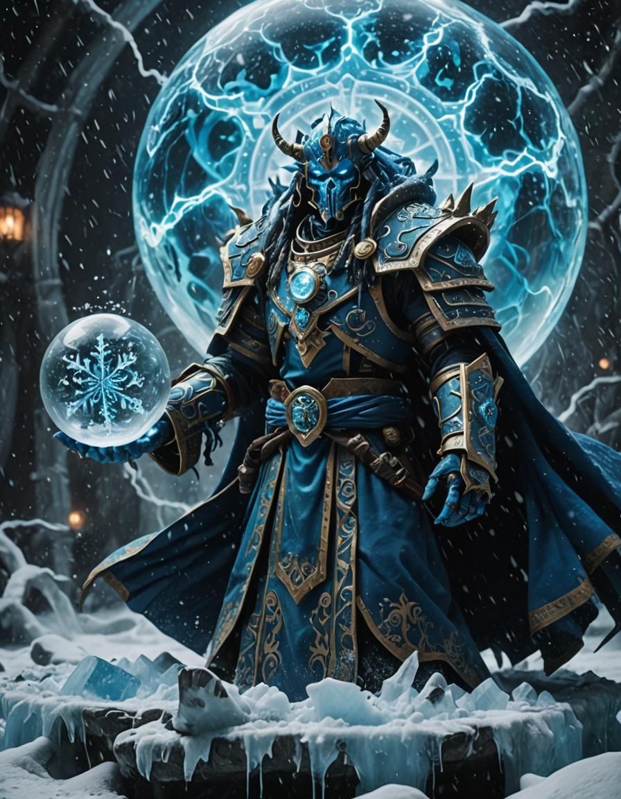 Icy Blizzard Wizard with Glowing Globe