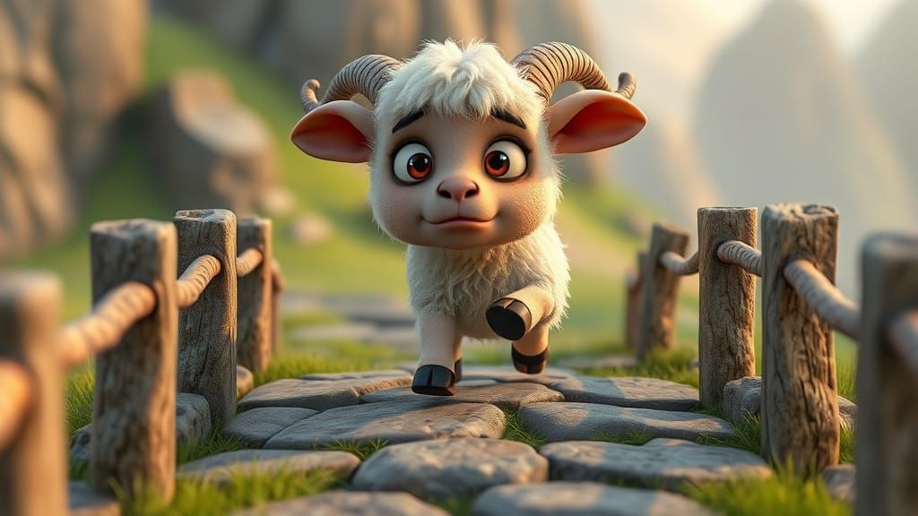 Scared Fuzzy Lamb on Troll Bridge: 3D Animation