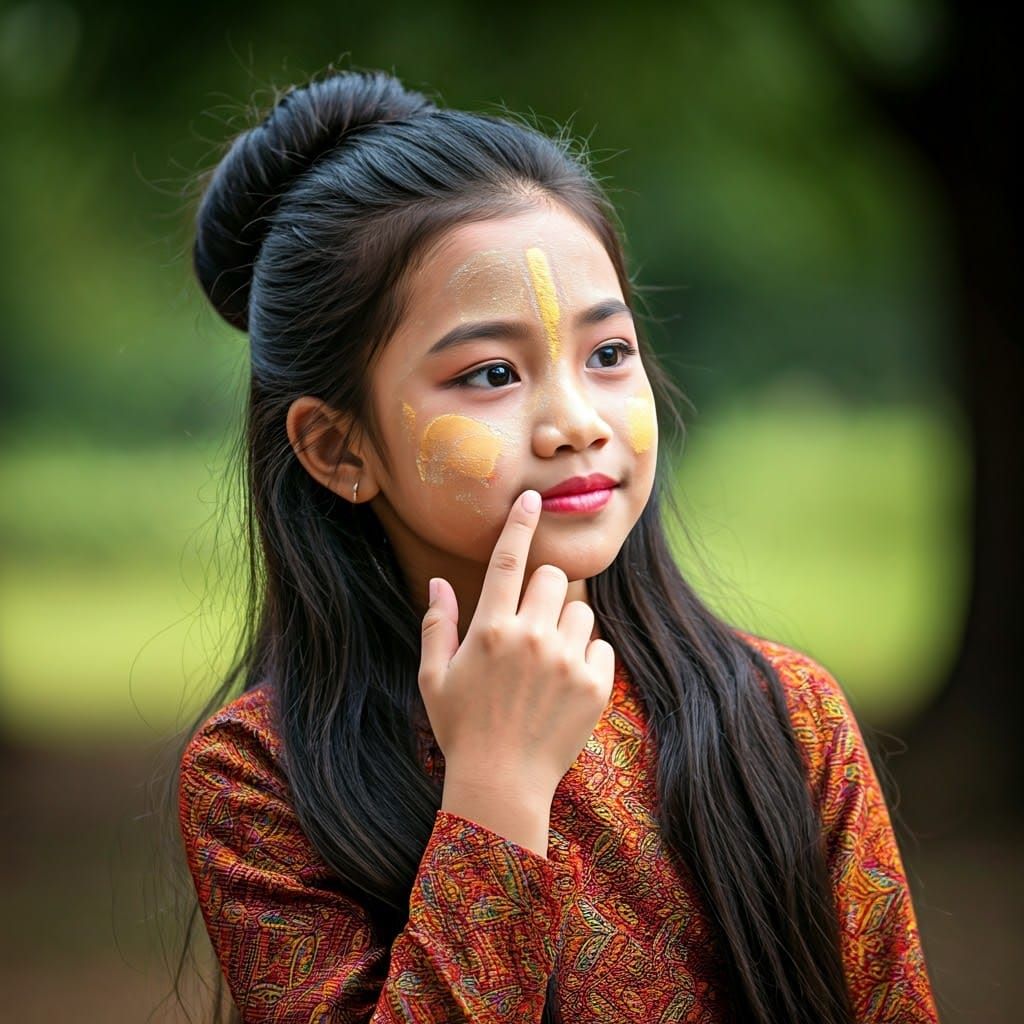 Burmese Girl Applying Thanaka Paste Portrait