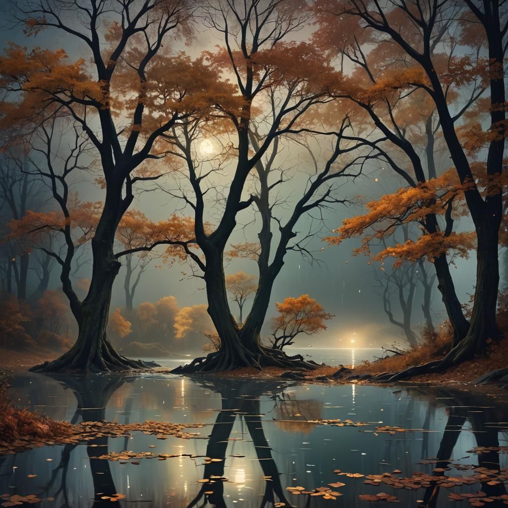 Fantastical Lake at Night in Detailed Matte Painting