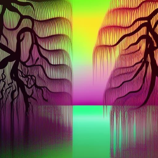 Purple Weeping Willow Tree in Abstract Fractal Art