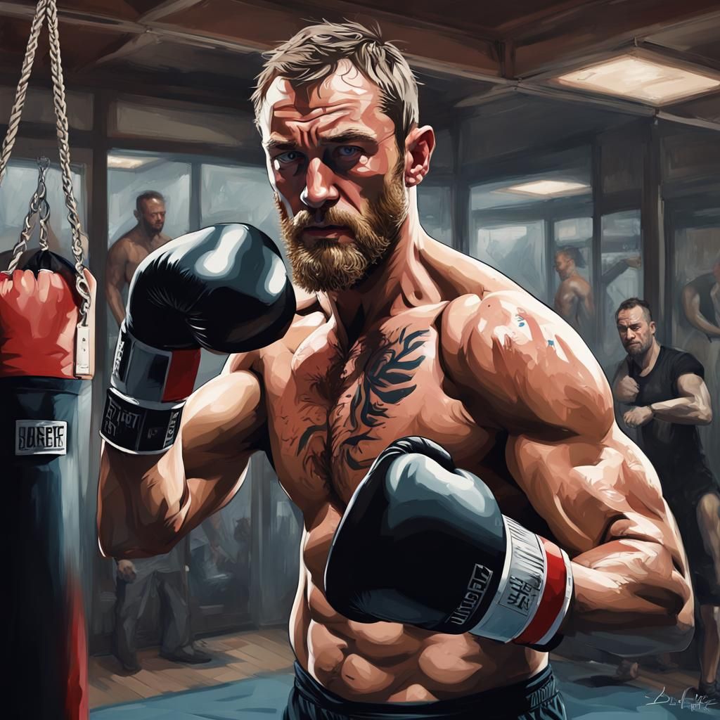 Hyperrealistic Boxer Training in Gym with Dramatic Lighting