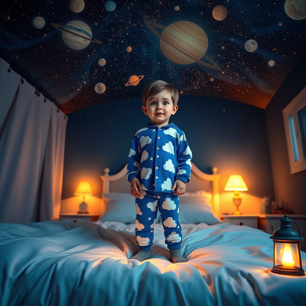 Whimsical Dreamboy in Vibrant Blue Pajamas
